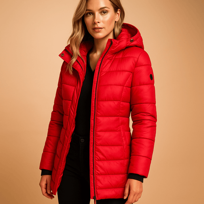 Alecia | Chaqueta acolchada de invierno de largo medio con capucha para mujer