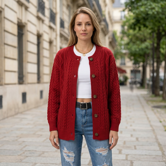 Dasia | Women's Winter Cable Knit Button-Front Cardigan