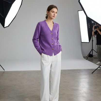 Kaley | Women's V-Neck Button Knit Cardigan