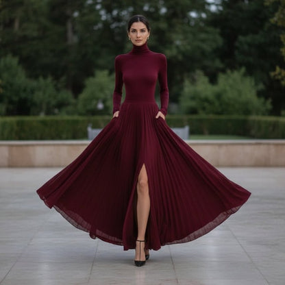 Ashleigh | Women's Pleated Turtleneck Maxi Dress