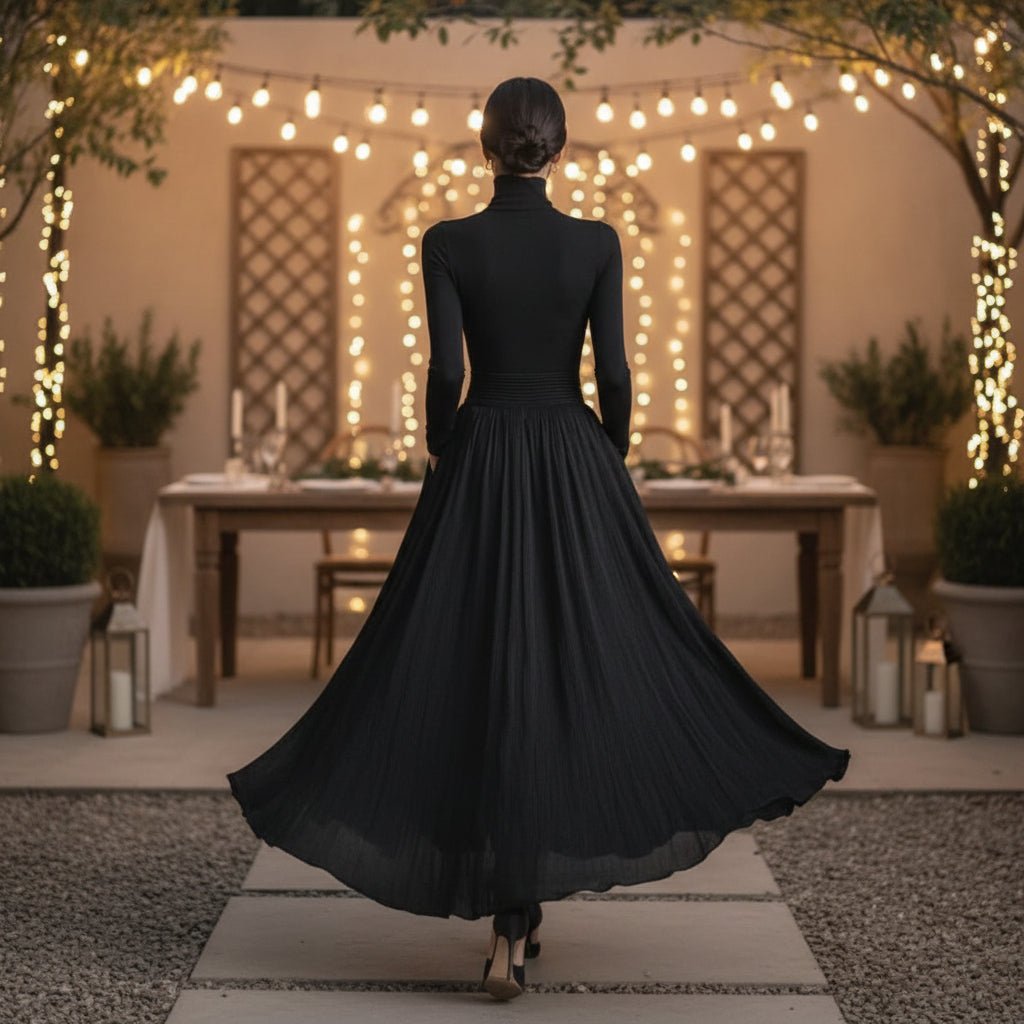 Ashleigh | Women's Pleated Turtleneck Maxi Dress