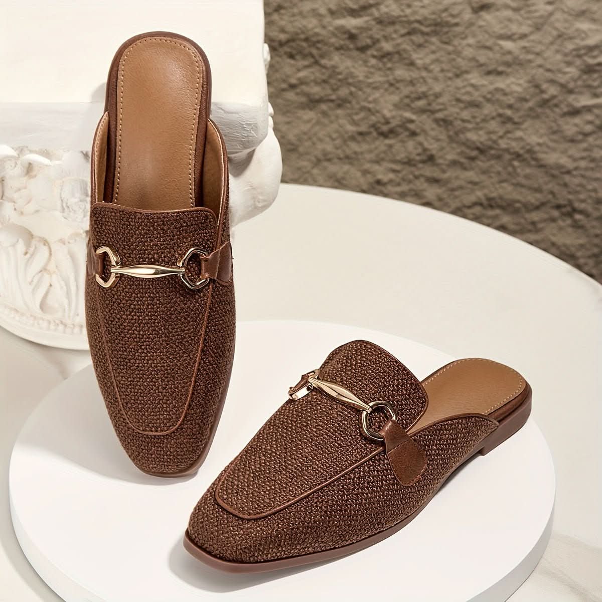 Tonya | Women's Square Toe Buckle Mule Flats