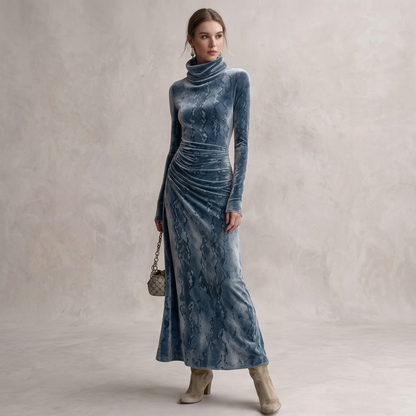 Justina | Vestido largo de terciopelo con cuello alto para mujer