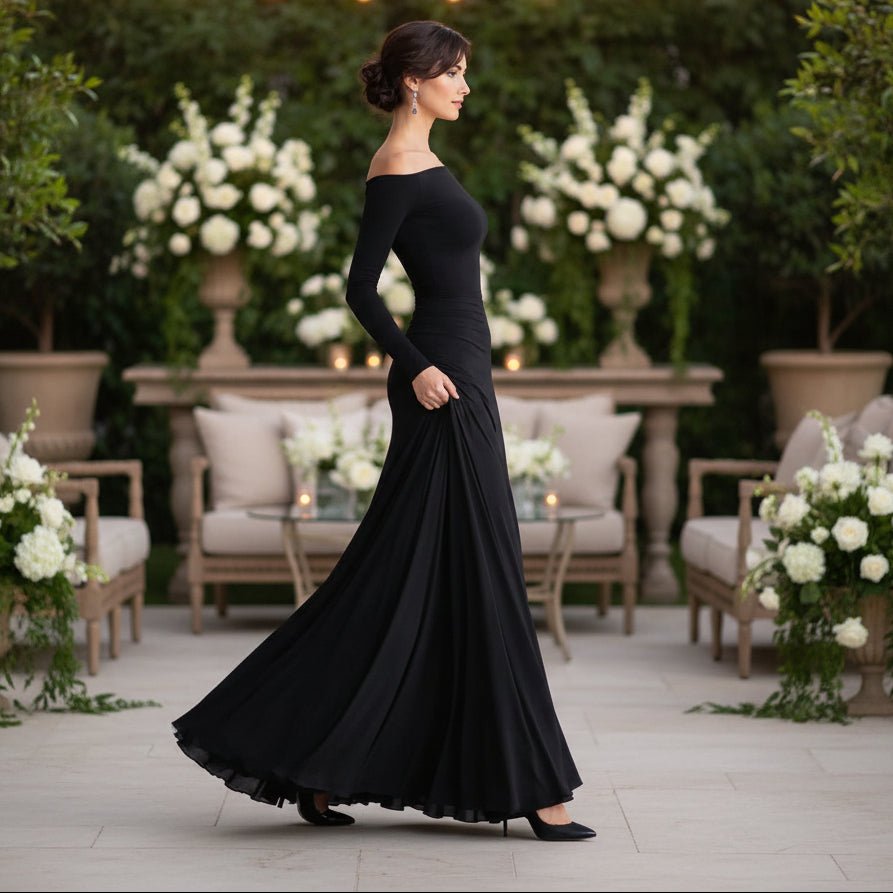 Alana | Drapiertes Maxikleid mit langen Ärmeln für Damen