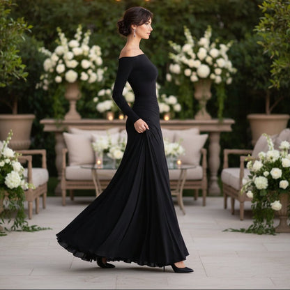 Alana | Drapiertes Maxikleid mit langen Ärmeln für Damen