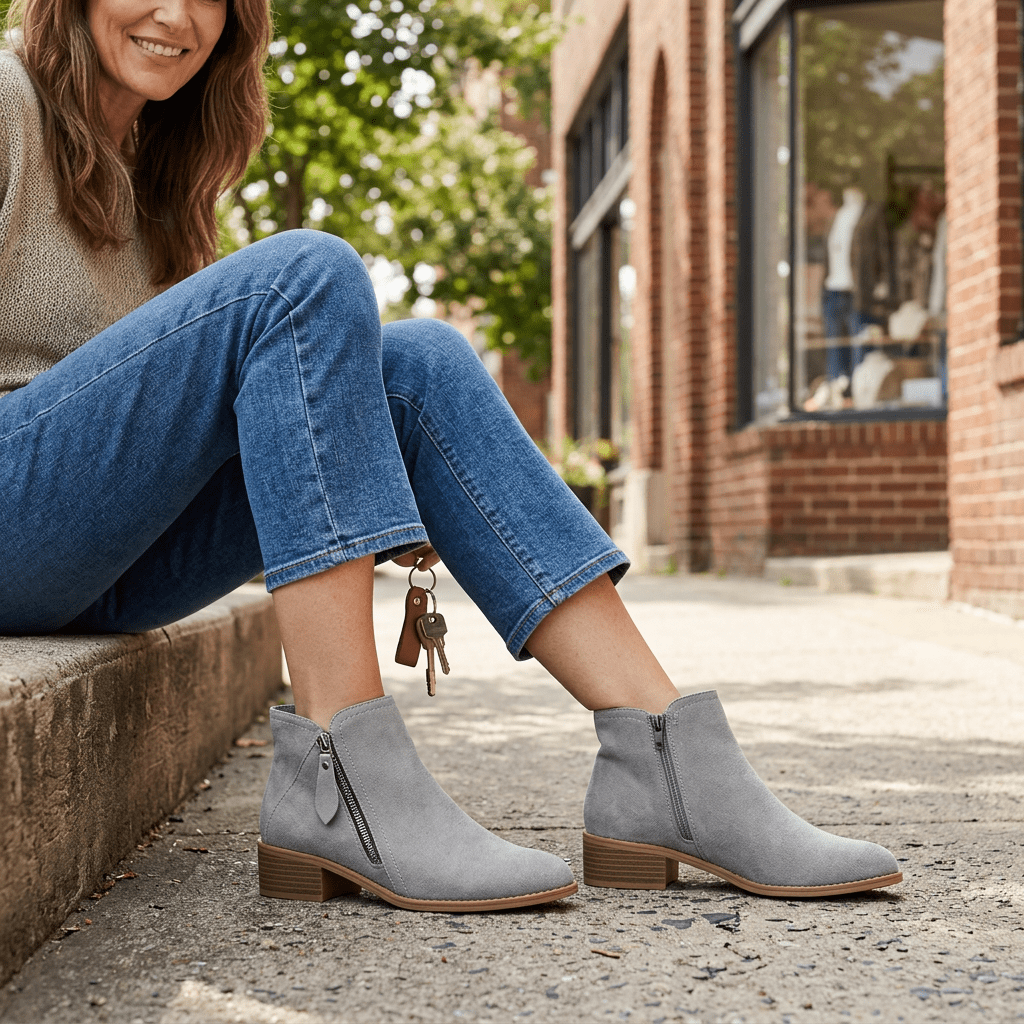 Grey boots sidewalk image