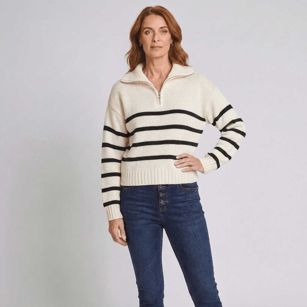 Rena | Women's Striped Half-Zip Funnel-Neck Jumper