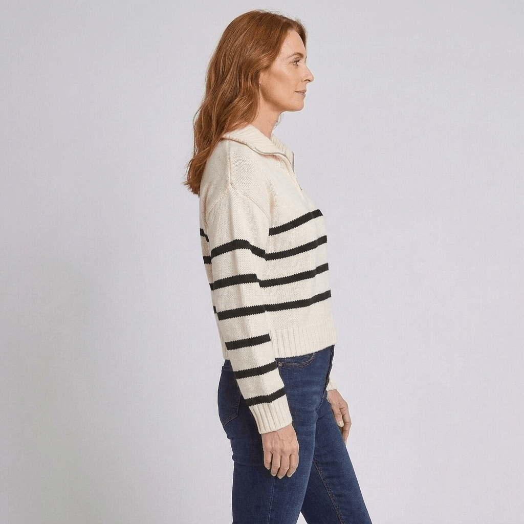 Rena | Women's Striped Half-Zip Funnel-Neck Jumper