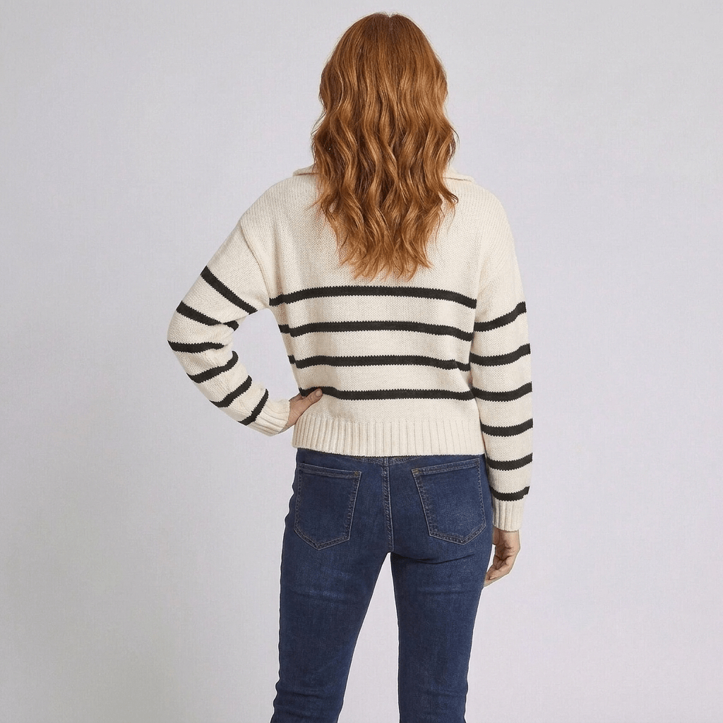Rena | Women's Striped Half-Zip Funnel-Neck Jumper