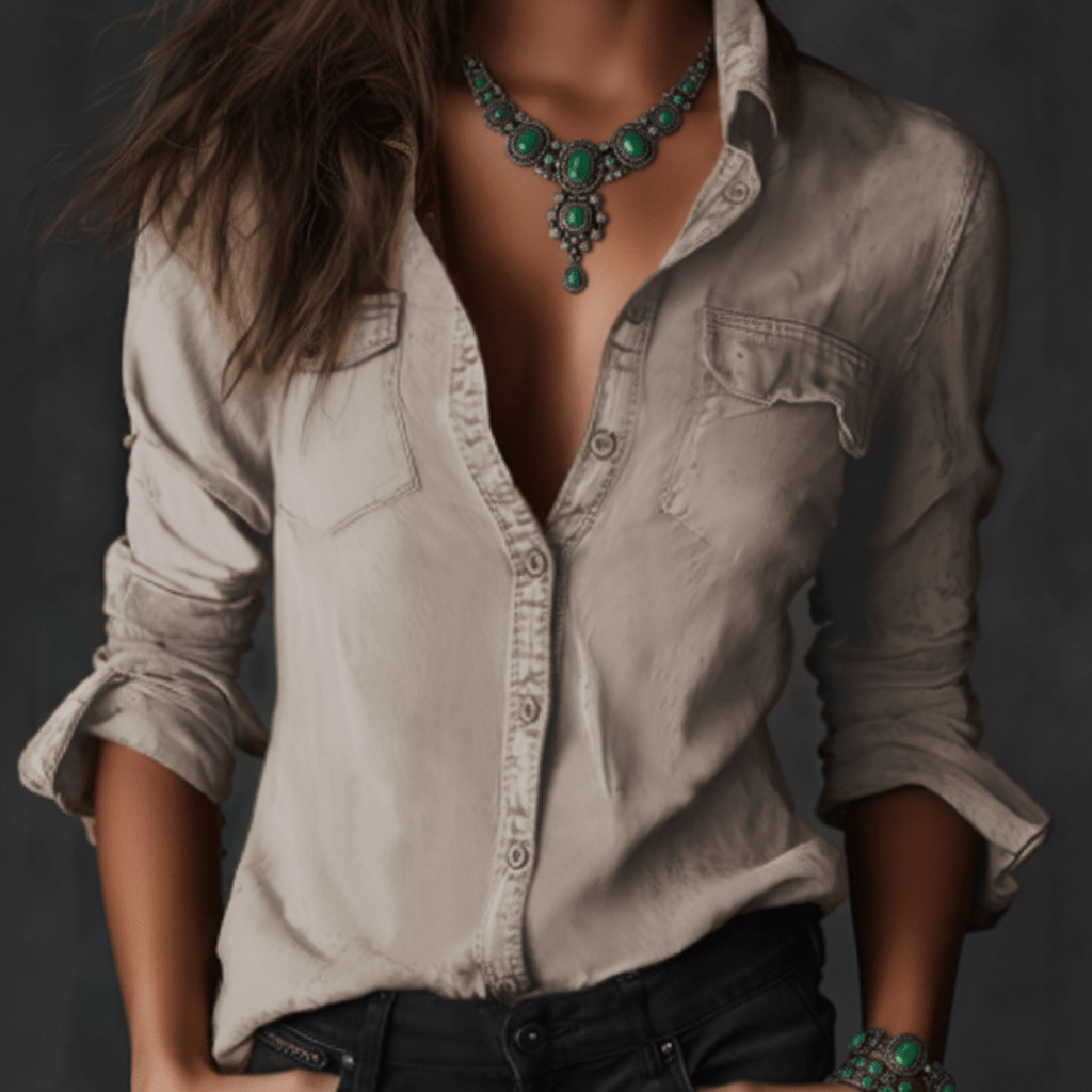 Lindsey | Camisa vintage de manga larga con botones para mujer