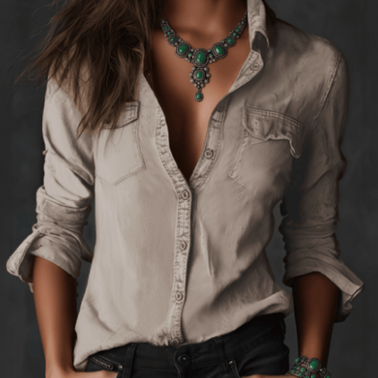 Lindsey | Women's Long Sleeve Vintage Button-Up Shirt