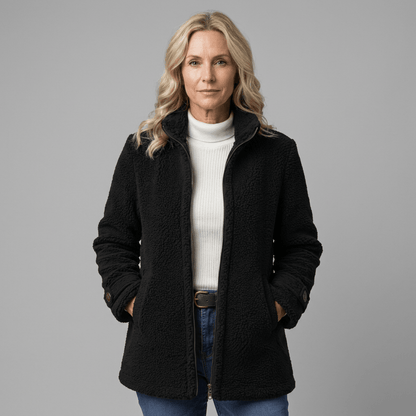 Black fleece jacket, studio view
