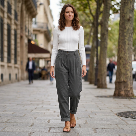 Jessika | Women's High-Waisted Pleated Corduroy Trousers
