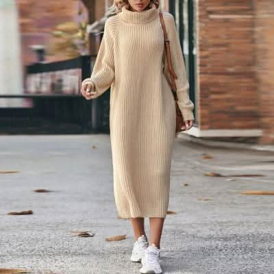 Addyson | Vestido midi de cuello alto y canalé grueso para mujer