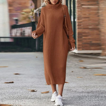 Addyson | Vestido midi de cuello alto y canalé grueso para mujer