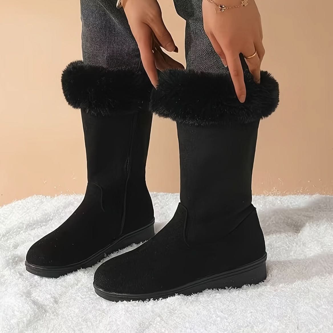 Cathleen | Women's Fur-Trimmed Winter Boots with Side Zip