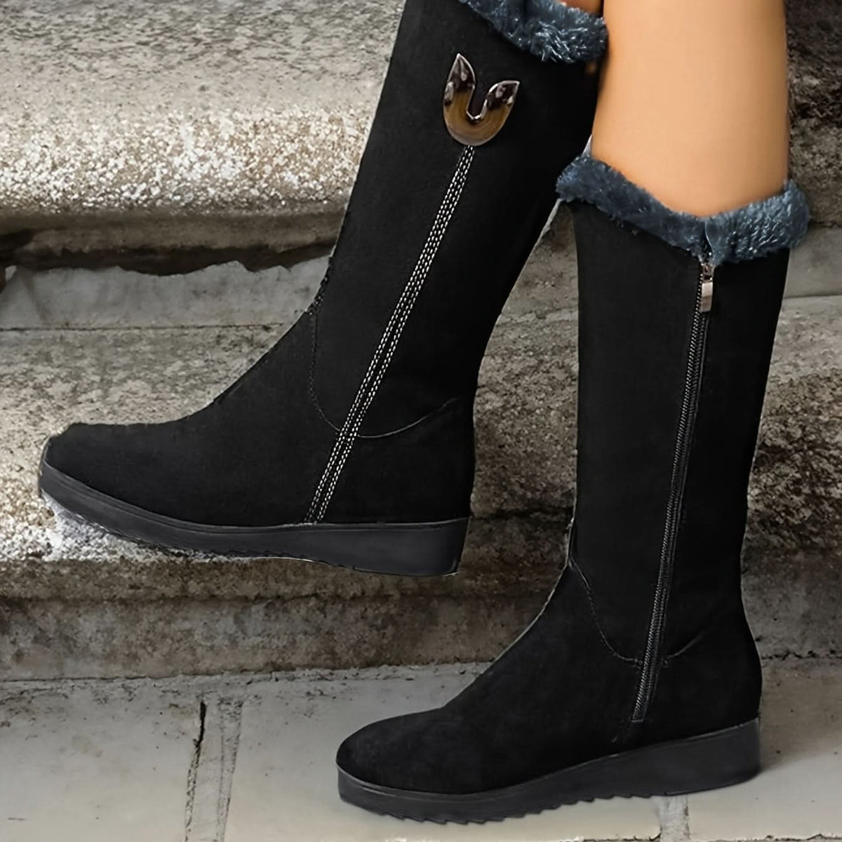 Cathleen | Women's Fur-Trimmed Winter Boots with Side Zip