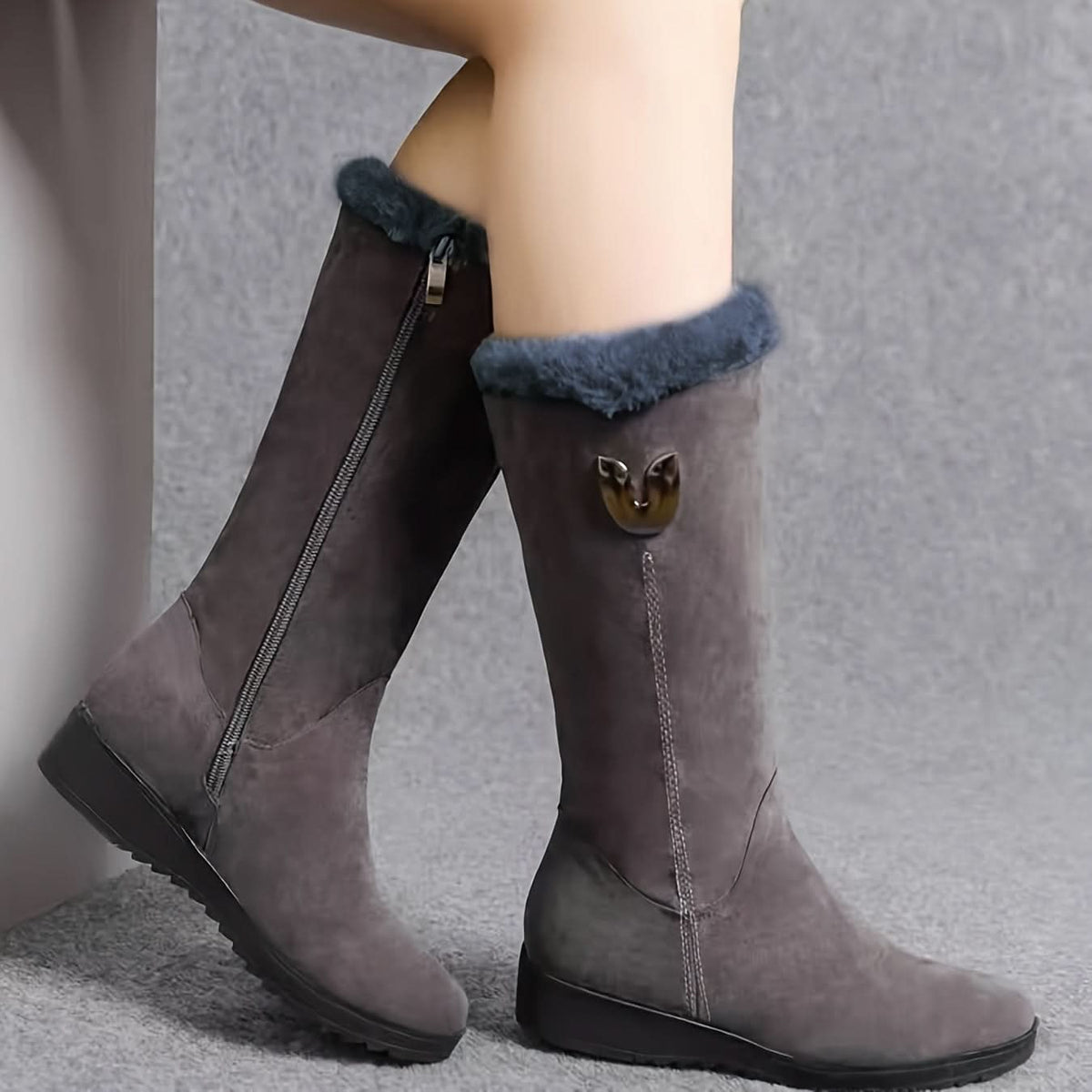 Cathleen | Women's Fur-Trimmed Winter Boots with Side Zip