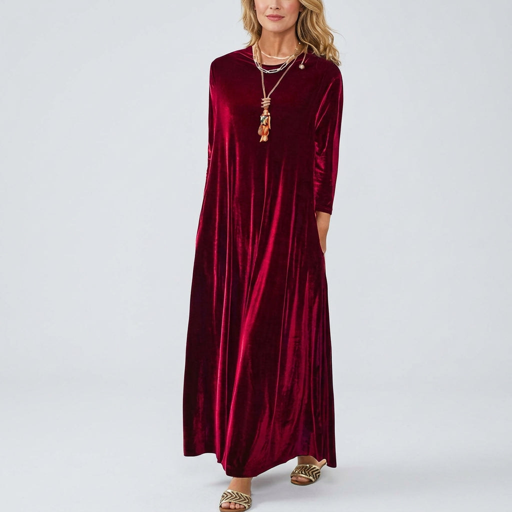 Dayanara | Women's Velvet Maxi Dress with 3/4 Sleeves