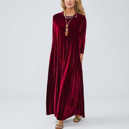 Dayanara | Women's Velvet Maxi Dress with 3/4 Sleeves