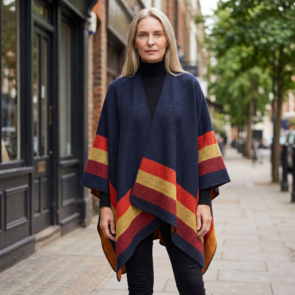 Navy striped poncho