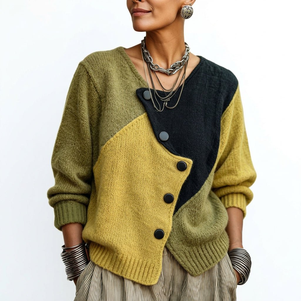 Alysa | Women's Asymmetric Button Relaxed-Fit Jumper