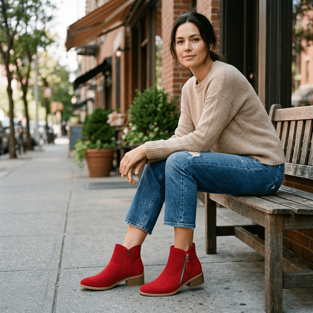 Red boots sidewalk image