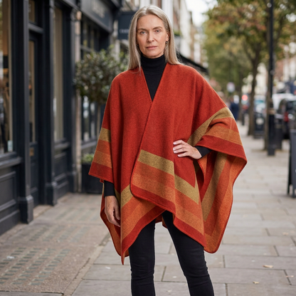 Rust red striped poncho