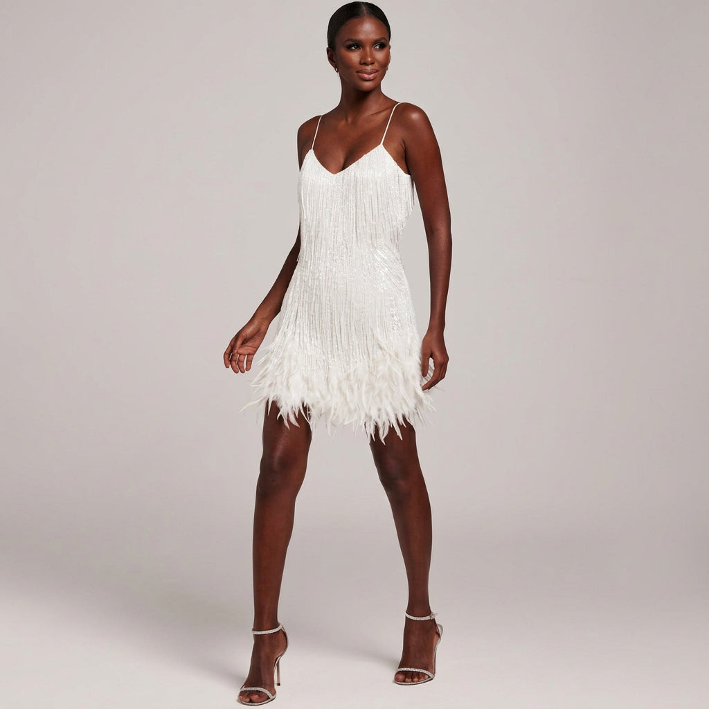 Lucinda | Winterliches Cocktail-Minikleid für Damen mit Perlenfransen