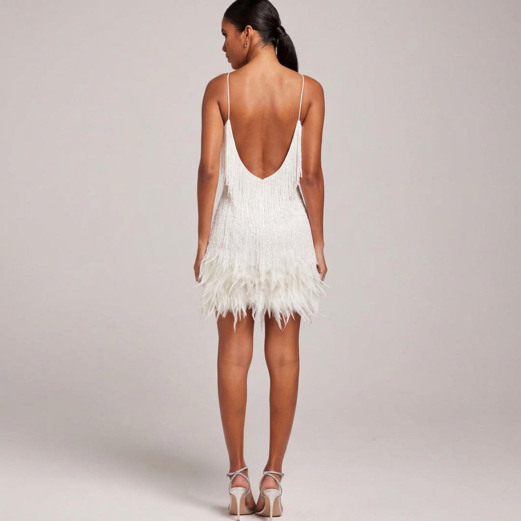 Lucinda | Winterliches Cocktail-Minikleid für Damen mit Perlenfransen