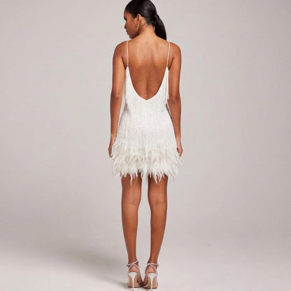 Lucinda | Winterliches Cocktail-Minikleid für Damen mit Perlenfransen